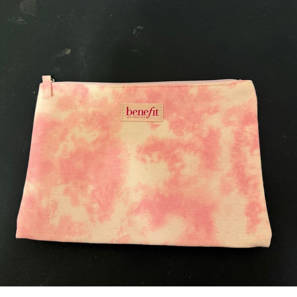 Benefit Cosmetics pink tie dye canvas makeup bag NWT